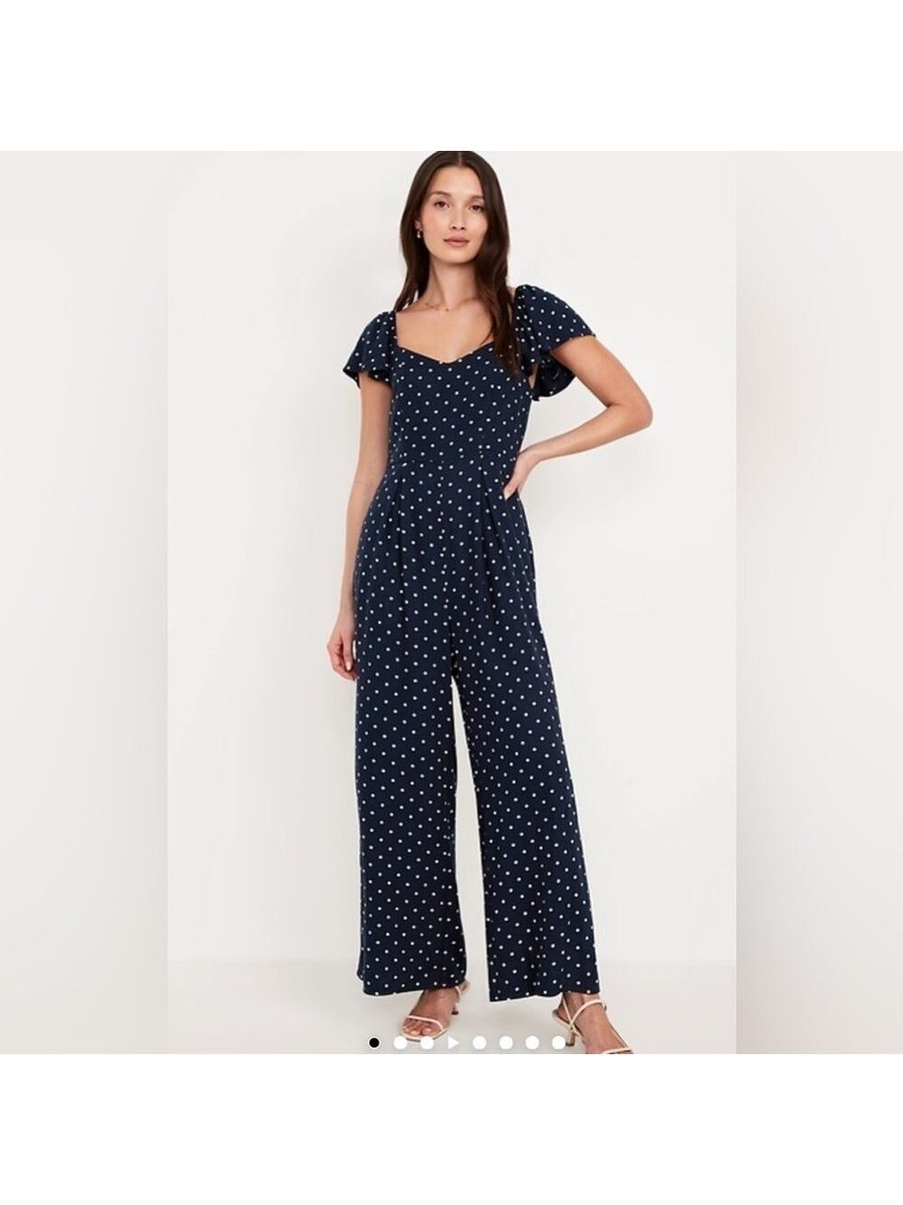 Old Navy Fit N Flare Smocked Polkadot Sweetheart Neckline Crepe Jumpsuit Romper